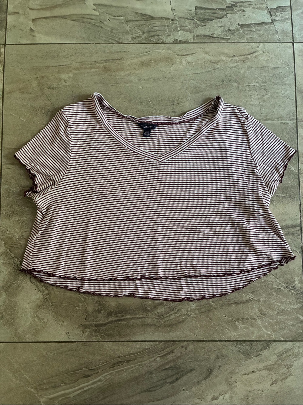 Striped V-Neck Short Sleeve Crop Top
